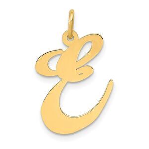 14k Yellow Gold, Ella Collection, LG Fancy Script Initial E Pendant